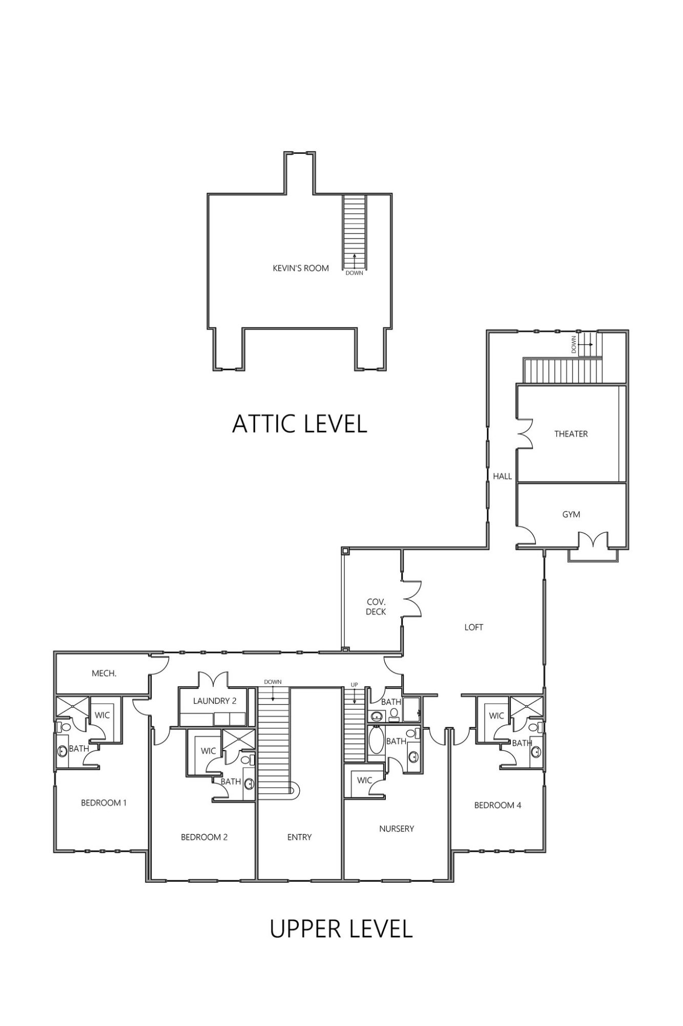 McCallister Manor Upper Level and Attic Floor Plans