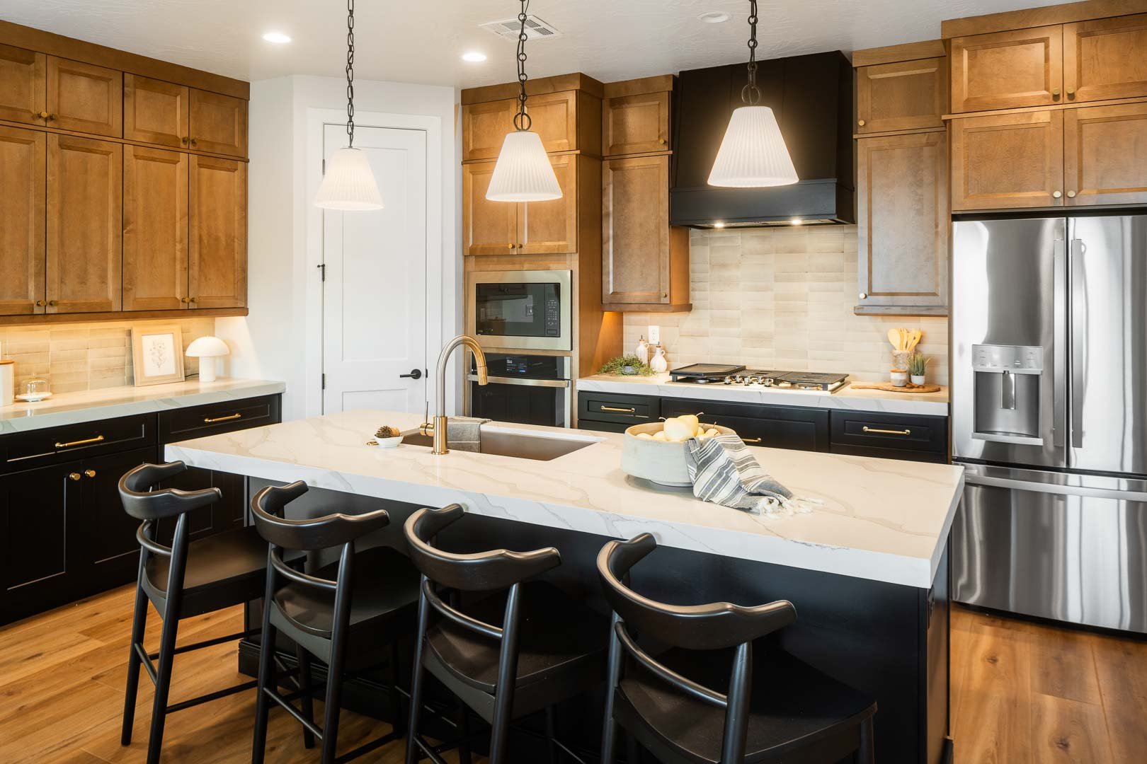 Sunkissed Haven Rear Aerial — Desert Ridge Estates, Washington, red rock backdrop